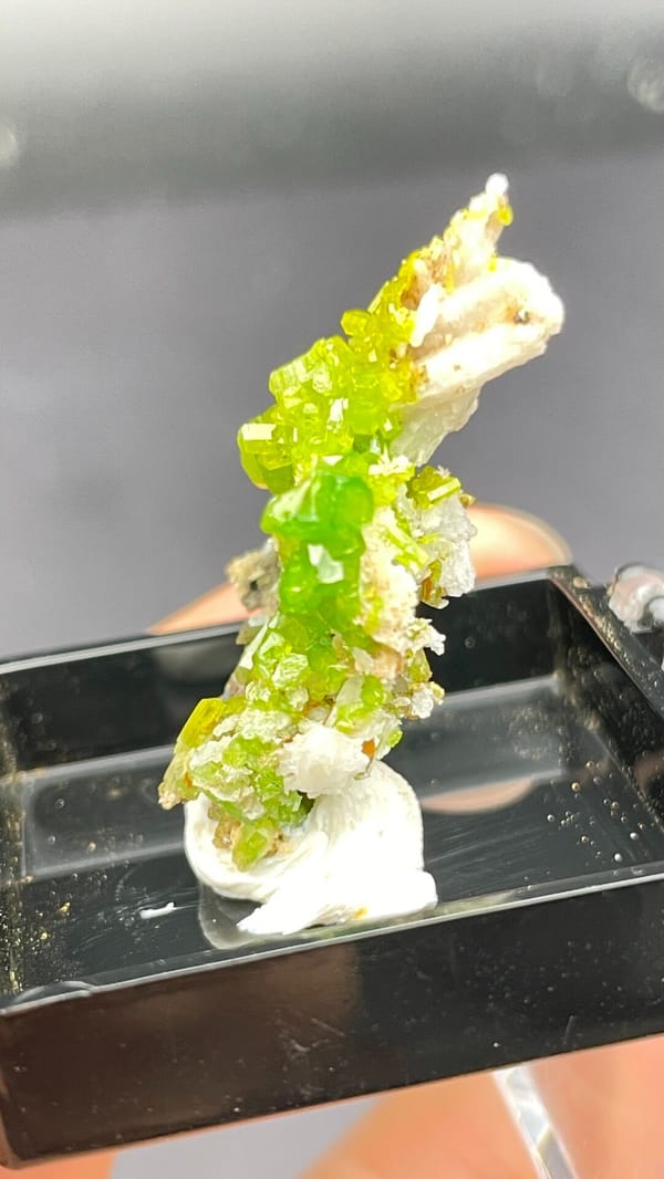 Bright lime-green stacked pyromorphite crystals from Guangdong, China, in a box, second angle