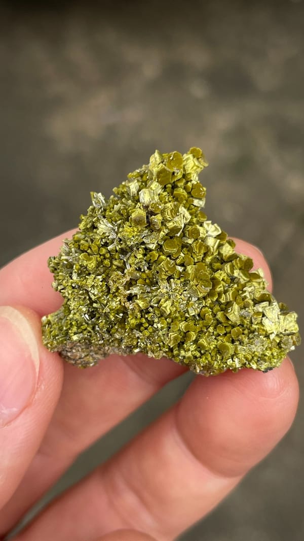Olive matcha-green pyromorphite crust from Guangdong, China, top view