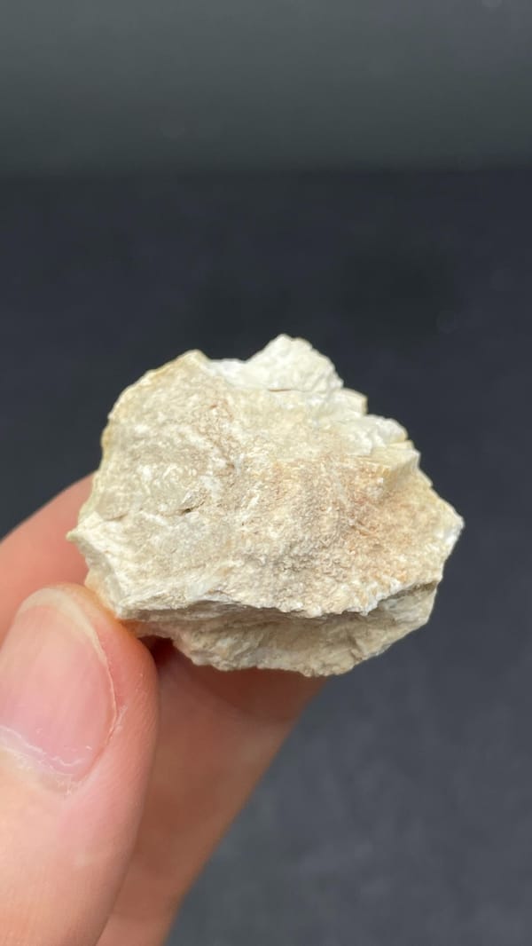 Dark red garnet crystals in cream matrix from Fujian, China, detail of the matrix contact