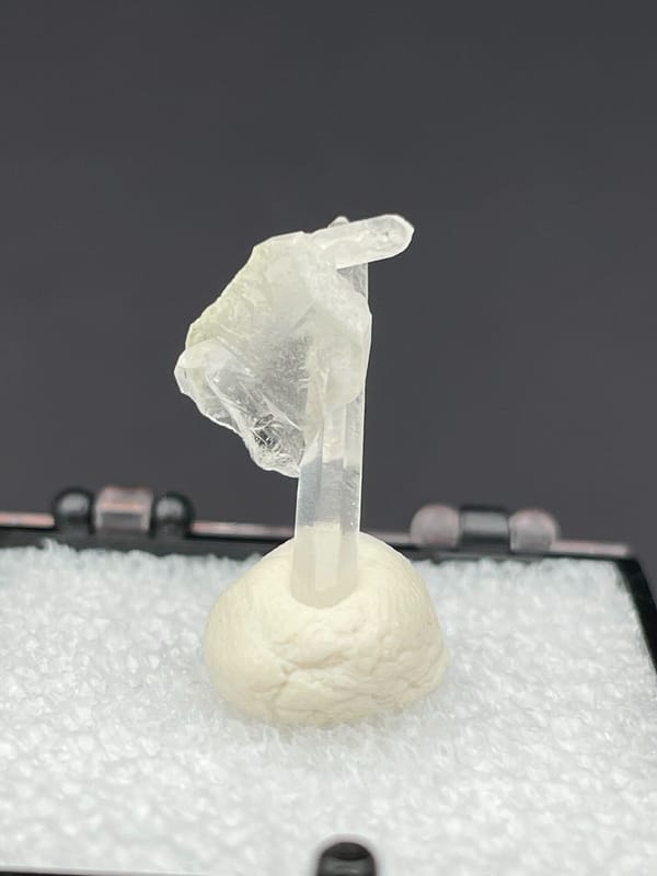 Thin white baryte blade with a quartz needle, Jinkouhe, Sichuan, China, top view
