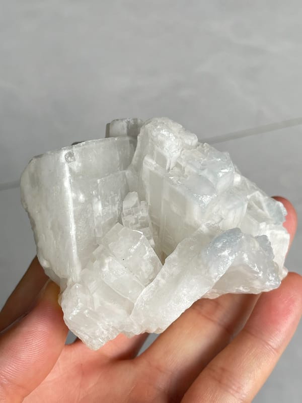 Large white-grey blocky baryte crystal group from Jinkouhe, Sichuan, China, second angle