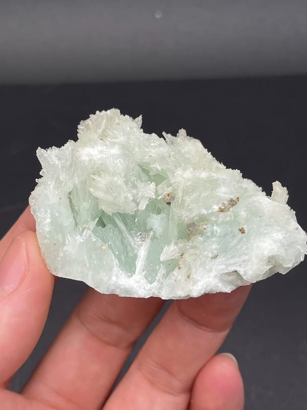 Pale blue-green bladed aragonite crust from Yunnan, China, second angle