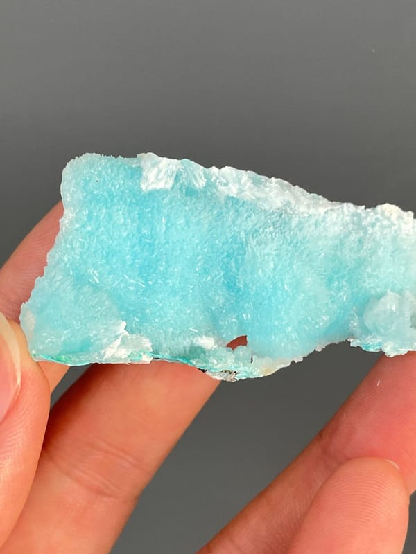 Turquoise-blue fibrous aragonite slab from Sichuan, China, second angle