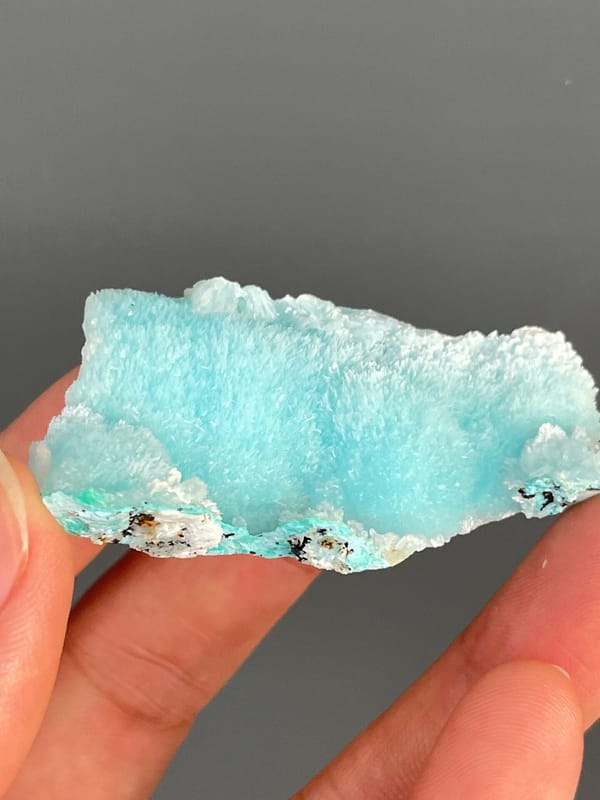 Turquoise-blue fibrous aragonite slab from Sichuan, China, top view