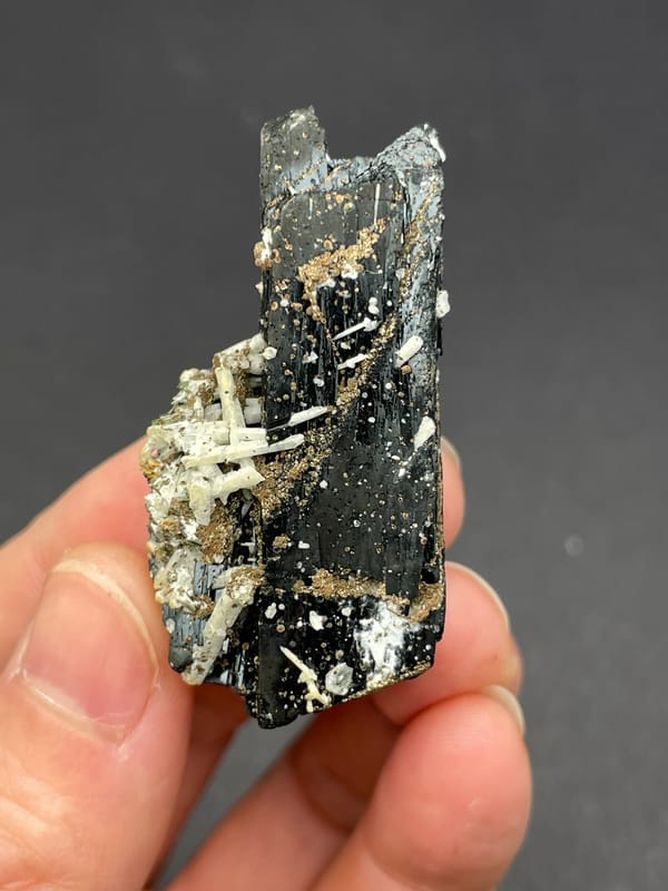 Black prismatic crystal crossed by white quartz from Inner Mongolia, China, second angle