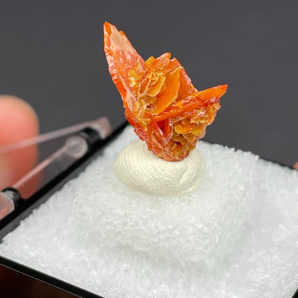 Wulfenite crystals from Xinjiang, 1.6 cm across, raw mineral specimen, photo 2 of 8