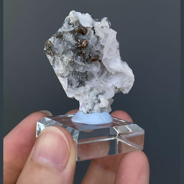 Crystals of white calcite with pyrite from Hunan, one-of-a-kind specimen, photo 3 of 7