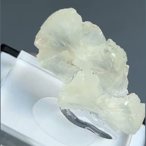 Translucent pale cream-green double bow-tie stilbite crystal from Nashik, Maharashtra, India — alternate view