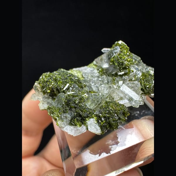 Green Epidote Balls with Quartz - complete view