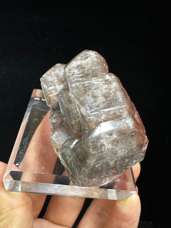 Chocolate-brown calcite with pale translucent edges from Hunan China, specimen view 2