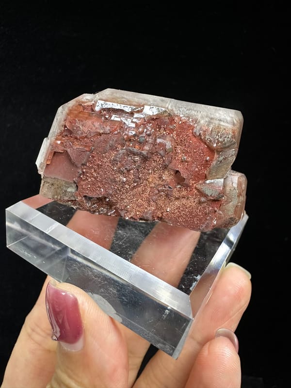 Chocolate-brown calcite with pale translucent edges from Hunan China, specimen view 3