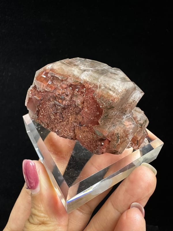 Chocolate-brown calcite with pale translucent edges from Hunan China, specimen view 4