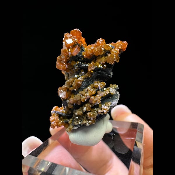 Orange Vanadinite on Black Baryte Matrix - complete view