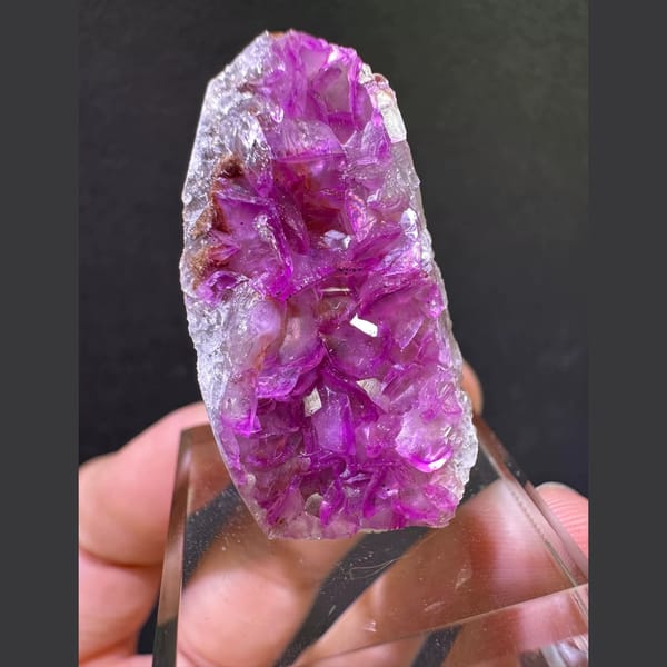 Hot-pink cobaltoan calcite petal druse from Congo — alternate view
