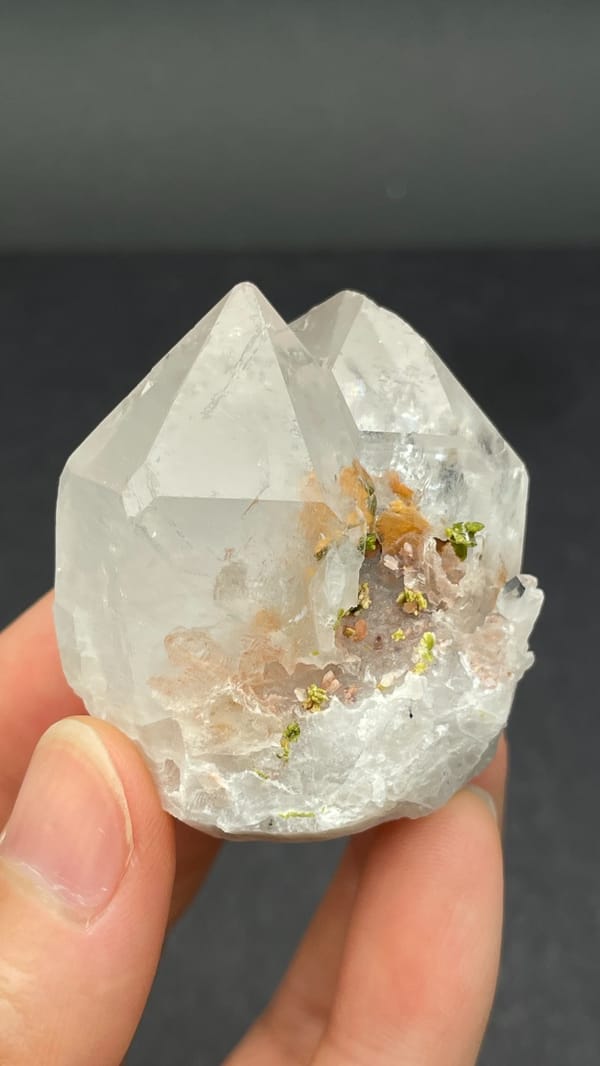 Garden quartz crystal with green epidote inclusions from Meigu, Sichuan, China, second angle