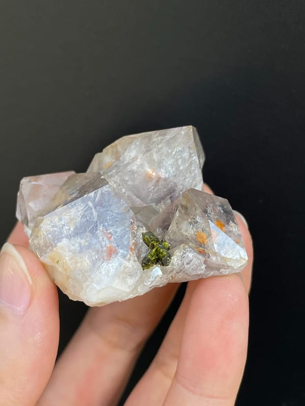 Clear garden quartz with green epidote inclusions from Meigu, Sichuan, China, second angle