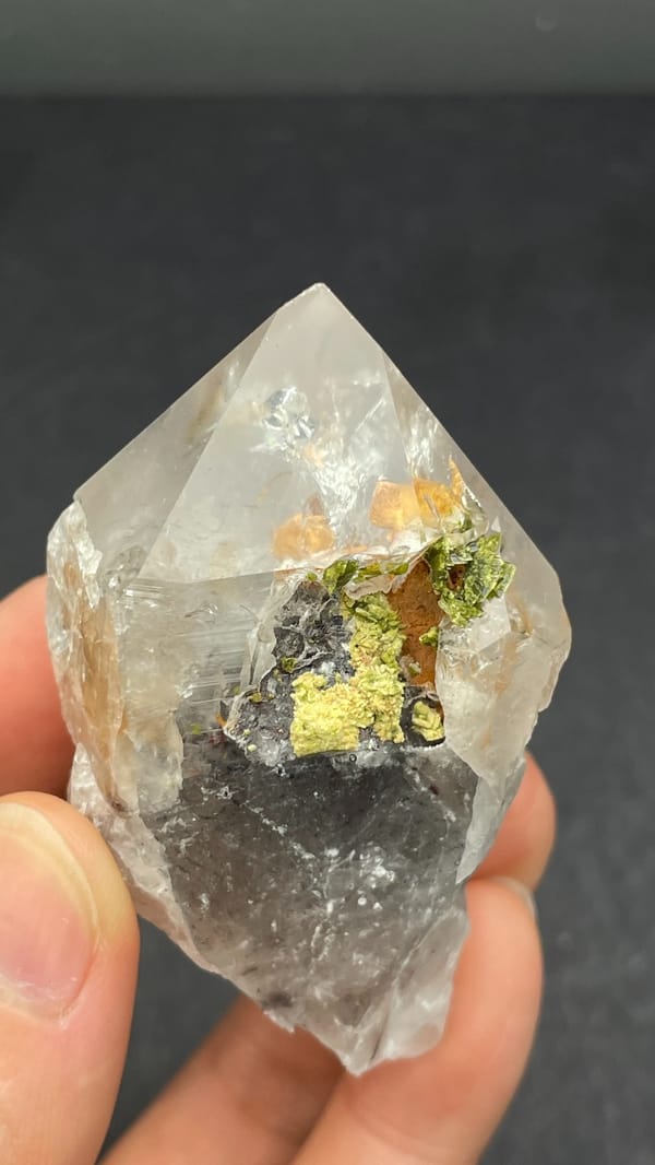 Large garden quartz crystal with epidote inclusions from Meigu, Sichuan, China, second angle