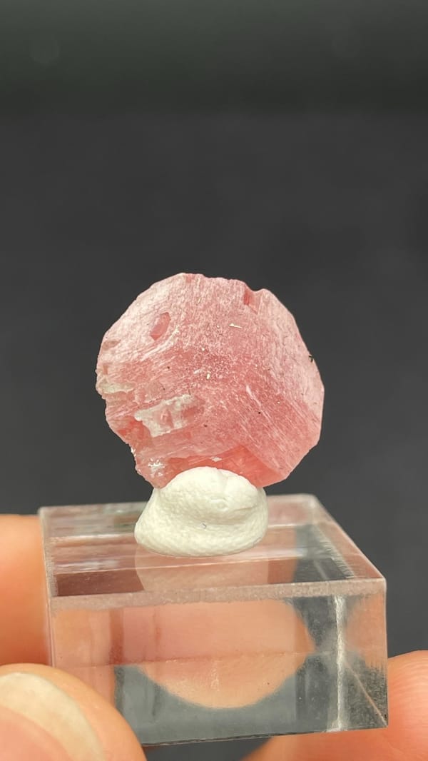 Pink rhodochrosite rosette on quartz from Wuzhou, Guangxi, China, second angle