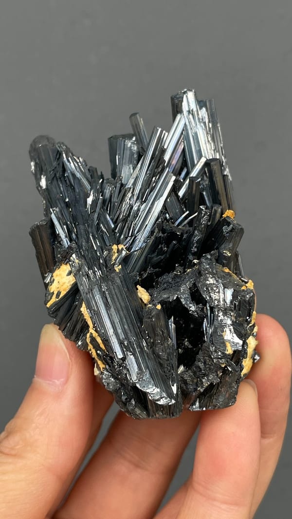 Radiating steel-grey stibnite blades from Yunnan, China, second angle