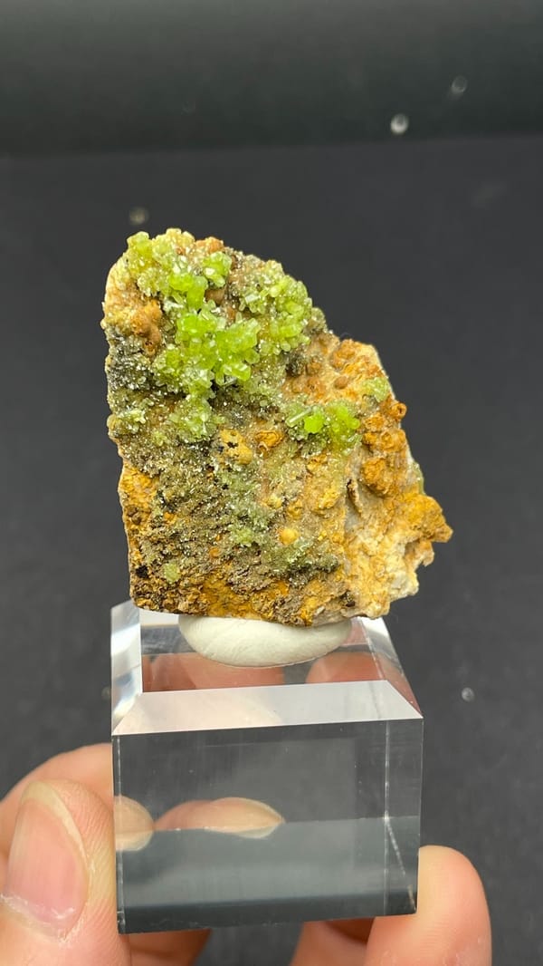 Yellow-green pyromorphite on ochre limonite matrix from Guangdong, China, second angle