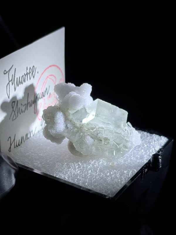 Pale Green Fluorite Crystal with Quartz — Shizhuyuan, China, natural mineral specimen, photo 2 of 7