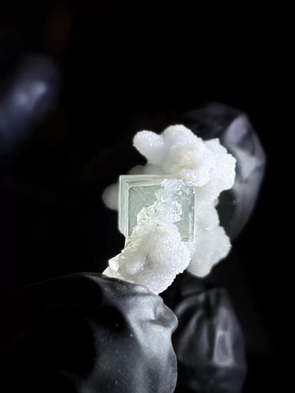 Pale Green Fluorite Crystal with Quartz — Shizhuyuan, China, natural mineral specimen, photo 3 of 7