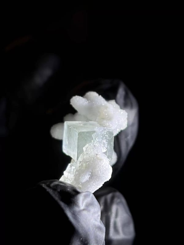 Pale Green Fluorite Crystal with Quartz — Shizhuyuan, China, natural mineral specimen, photo 4 of 7