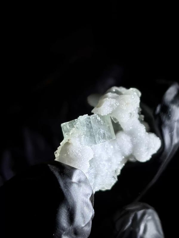 Pale Green Fluorite Crystal with Quartz — Shizhuyuan, China, natural mineral specimen, photo 5 of 7