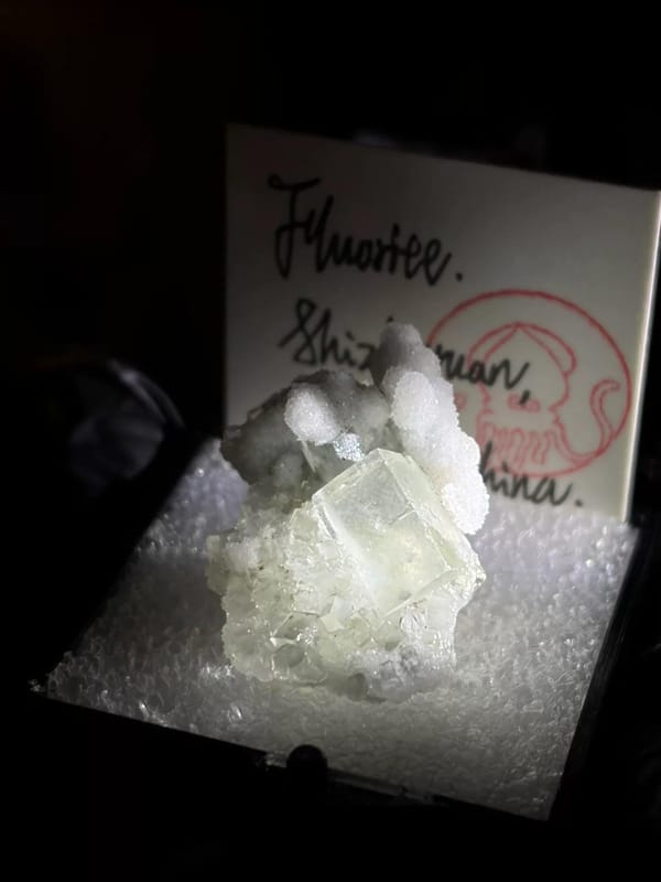 Pale Green Fluorite Crystal with Quartz — Shizhuyuan, China, natural mineral specimen, photo 6 of 7