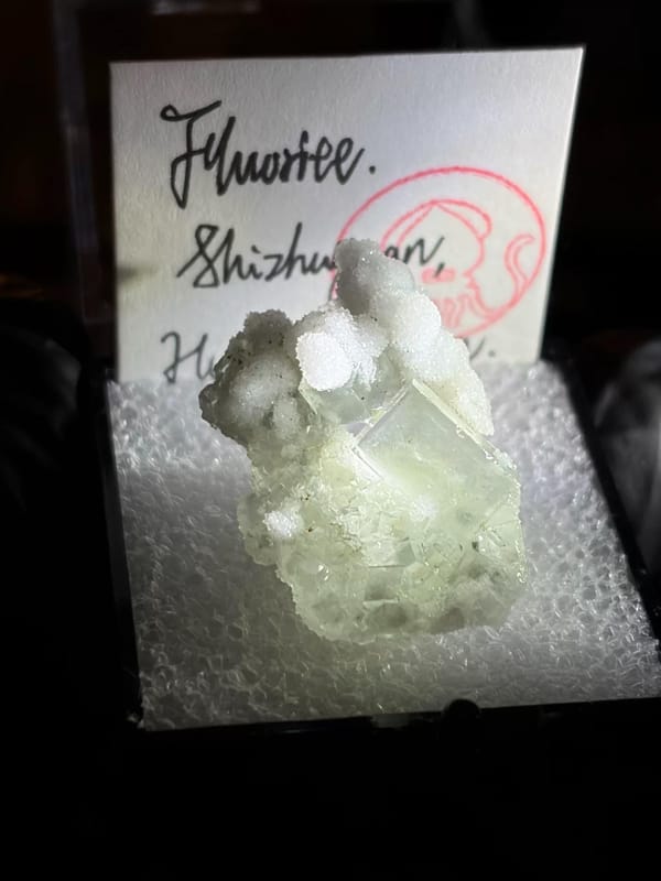 Pale Green Fluorite Crystal with Quartz — Shizhuyuan, China, natural mineral specimen, photo 7 of 7