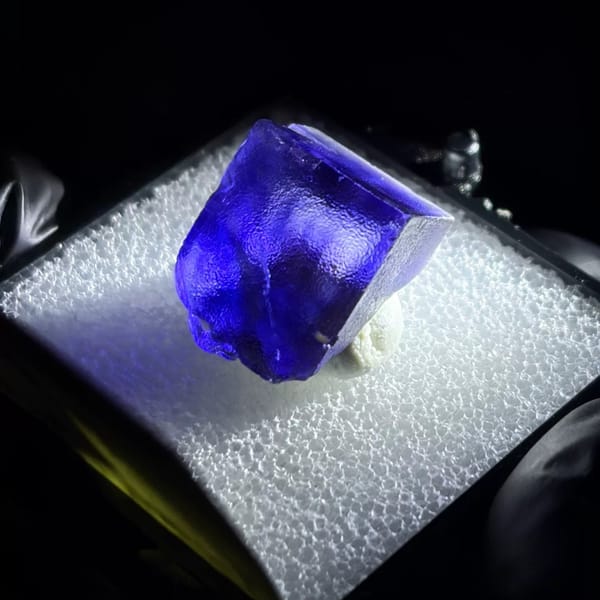 Matrix crystal of purple-zoned fluorite from Aksu, one-of-a-kind specimen, photo 3 of 6
