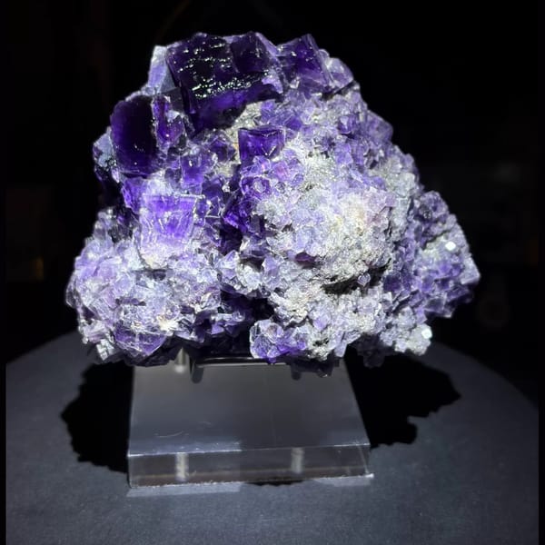 Deep purple fluorite crystal cluster from Xinjiang, China, natural mineral specimen, photo 1 of 5