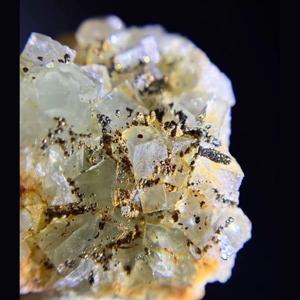 Pale green fluorite crystal with pyrite and limonite from Hunan, China, natural mineral specimen, photo 1 of 4