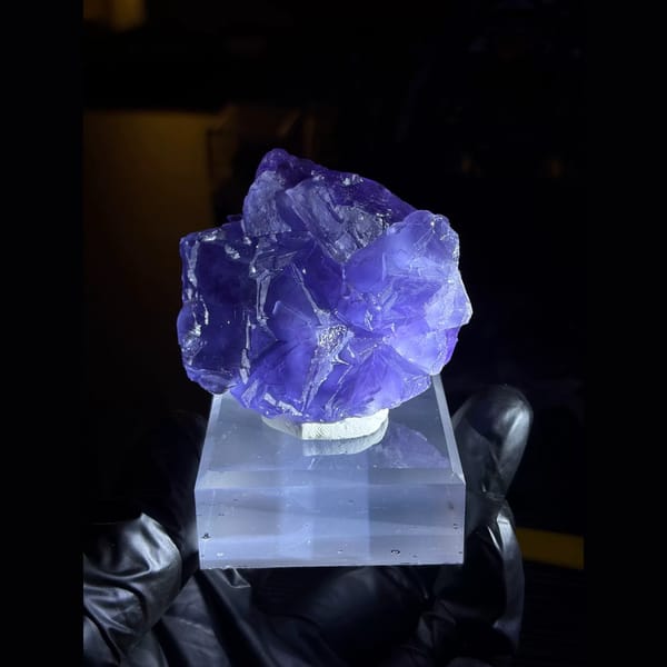 Blue-purple fluorite two-tone crystal from Xinjiang, China, natural mineral specimen, photo 1 of 4