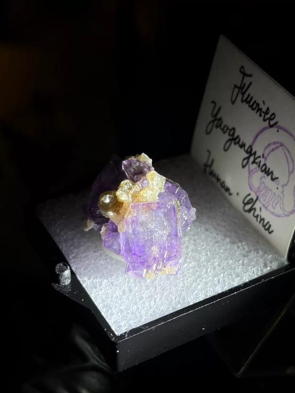 Deep Purple Fluorite with Golden Muscovite — Yaogangxian, Hunan, China, natural mineral specimen, photo 3 of 8