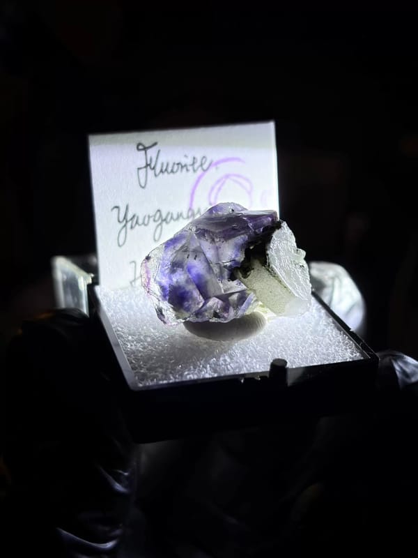 Blue-Purple Fluorite with Quartz and Chlorite — Yaogangxian, Hunan, China, natural mineral specimen, photo 5 of 5
