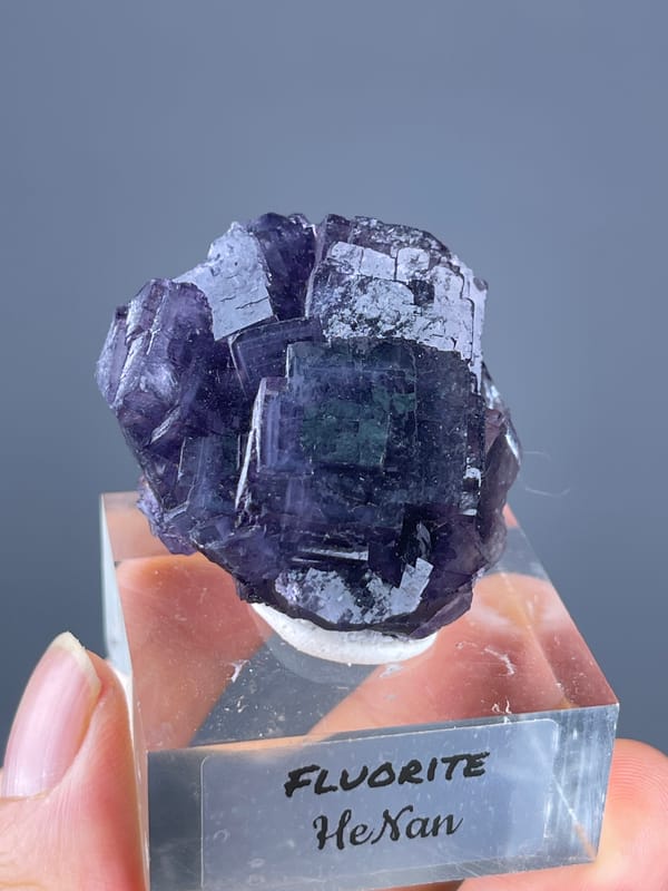 Purple Fluorite specimen from Henan, China showing terraced purple cubic cluster