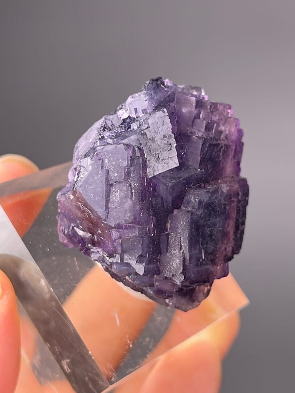 Terraced purple cubic cluster on natural purple fluorite specimen from Henan, China