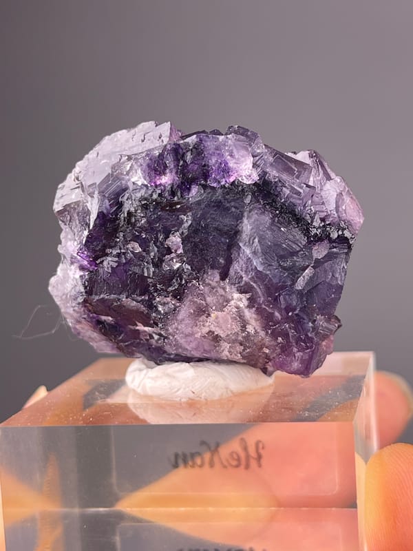 Purple Fluorite specimen from Henan, China highlighting terraced purple cubic cluster