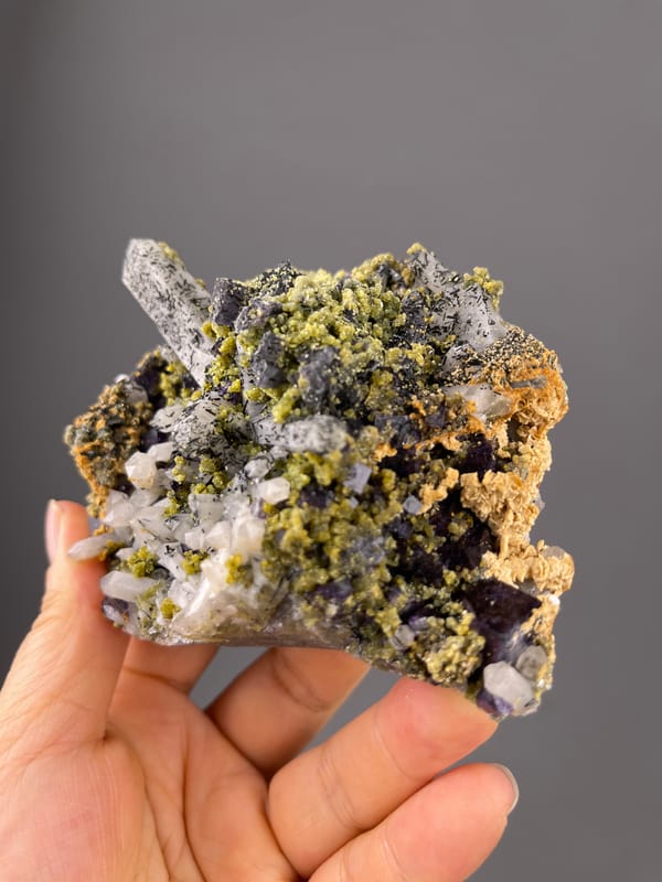 Purple Fluorite specimen from Yaogangxian Mine, Hunan, China, defined by included clear quartz and purple cubes