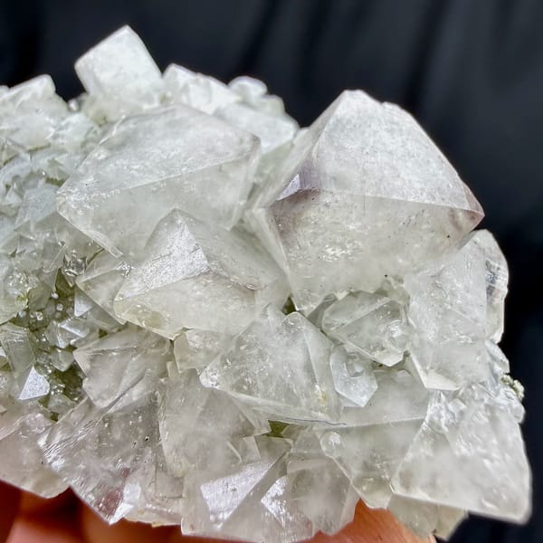 Purple-tipped scheelite crystals with clear fluorite from Yaogangxian Mine, Hunan, China, view 4 of 6