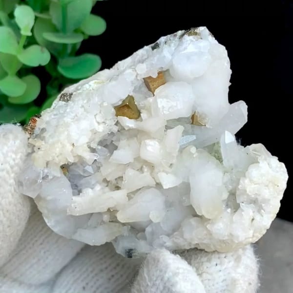 White quartz and dolomite with brassy pyrite from Shangbao, Hunan, China