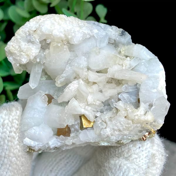 White quartz and dolomite with brassy pyrite from Shangbao, Hunan, China, view 6 of 9