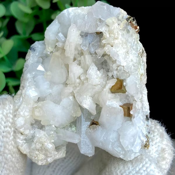 White quartz and dolomite with brassy pyrite from Shangbao, Hunan, China, view 7 of 9