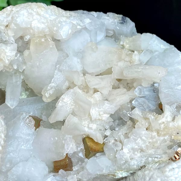 White quartz and dolomite with brassy pyrite from Shangbao, Hunan, China, view 8 of 9