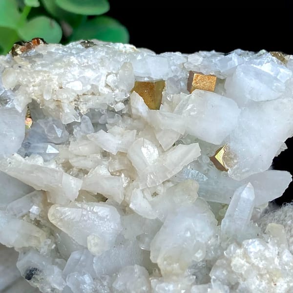 White quartz and dolomite with brassy pyrite from Shangbao, Hunan, China, view 9 of 9