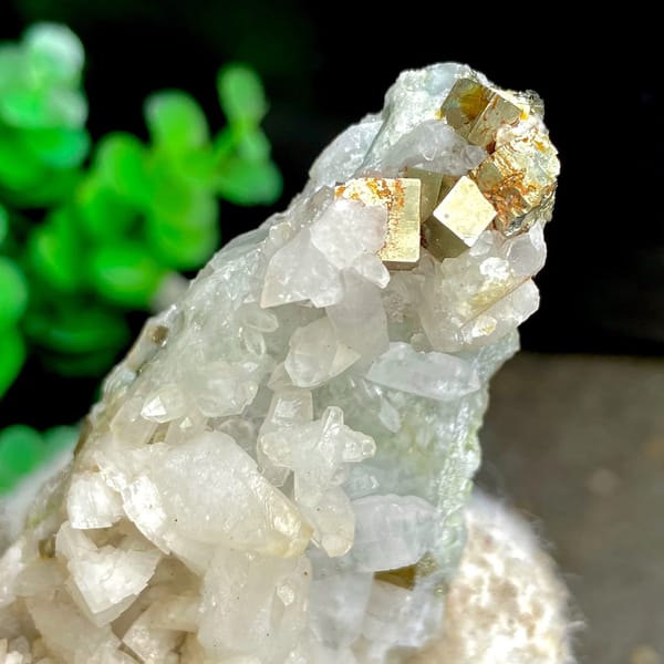 Pyrite cubes on white quartz and dolomite from Shangbao Mine, Hunan, China, view 7 of 9
