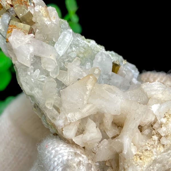 Pyrite cubes on white quartz and dolomite from Shangbao Mine, Hunan, China, view 9 of 9