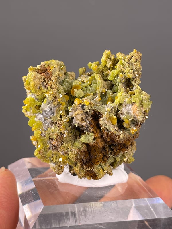 Pyromorphite specimen from Guangxi, China showing olive hexagonal crystal cluster