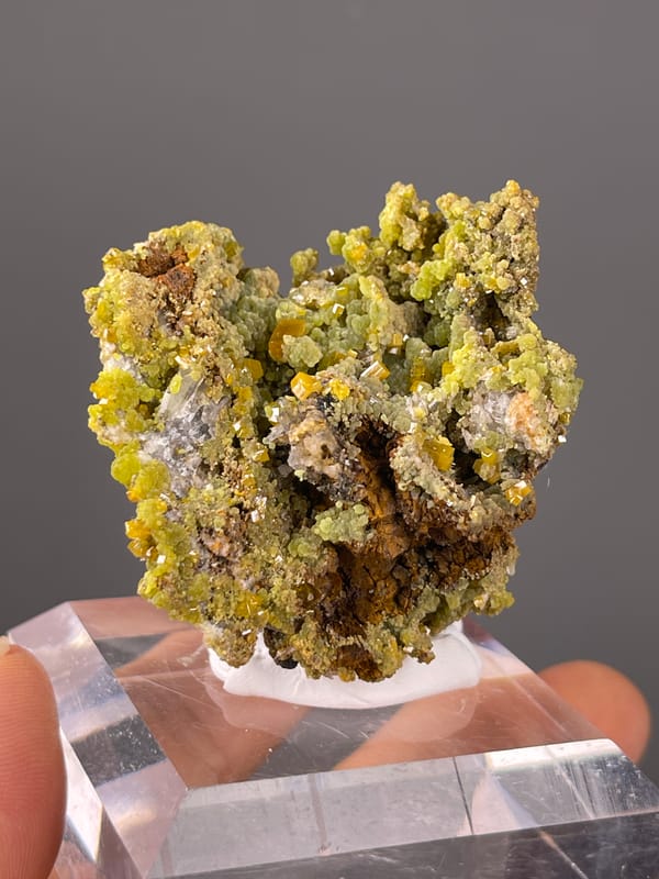 Pyromorphite specimen from Guangxi, China, defined by olive hexagonal crystal cluster